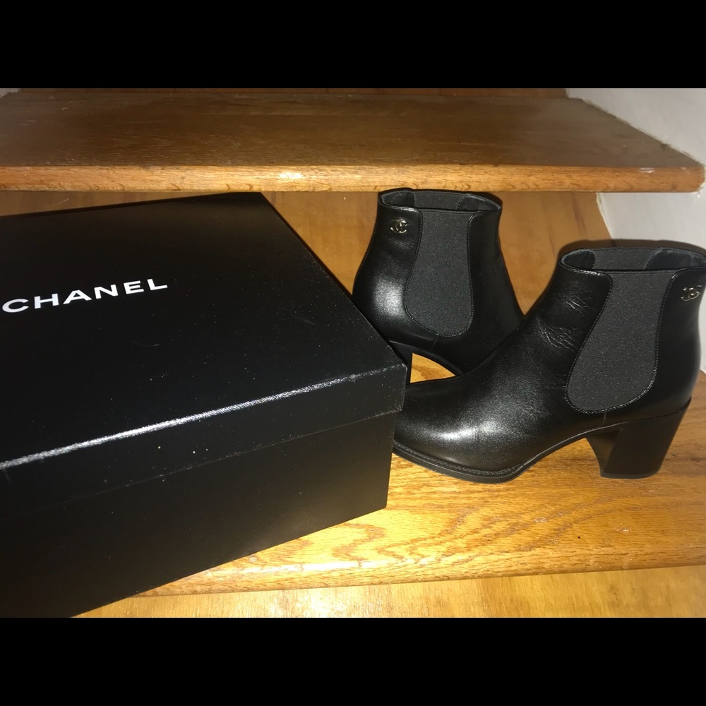 Chanel black leather bootie